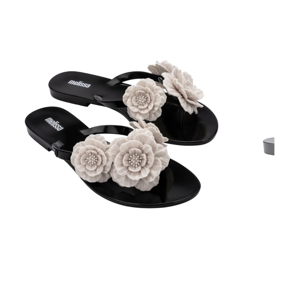 Melissa Black Sandal with Cream Floral Appliqués